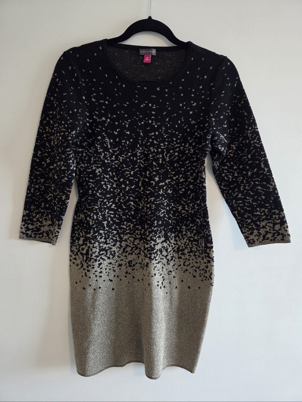 Vince Camuto Women's Black/Gold Metallic Long Sleeve Sweater Dress SIZE MEDIUM